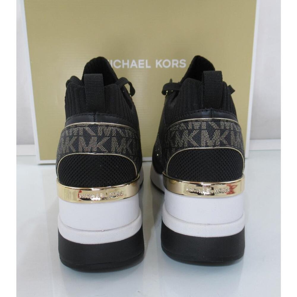 Michael Kors Georgie Knit Trainer Wedge Sneakers Laces MK Logo Black/Gold Size 8 - Picture 5 of 6